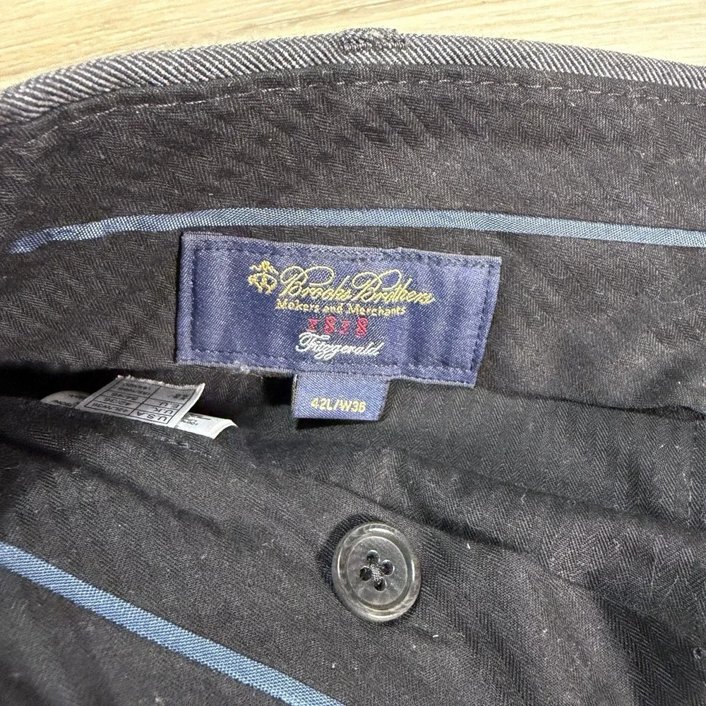 Brooks Brothers Saxxon Wool Fitzgerald Gray Micro Herringbone Suit 42L 36x30